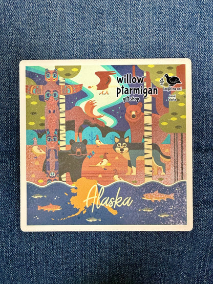 Alaska Wildlife & Totem Art Tile Ceramic Coaster