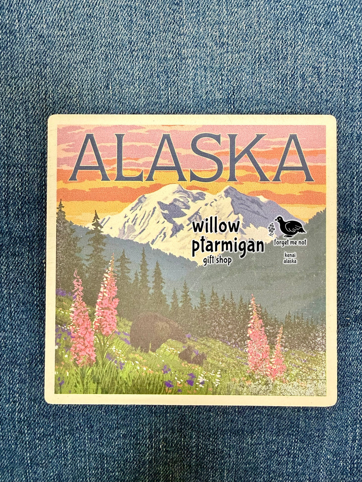 Alaska Bear & Cubs Denali View Art Tile Ceramic Coaster