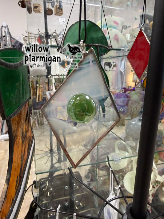 Alaska Diamond Stained Glass Art Suncatcher, White AKR