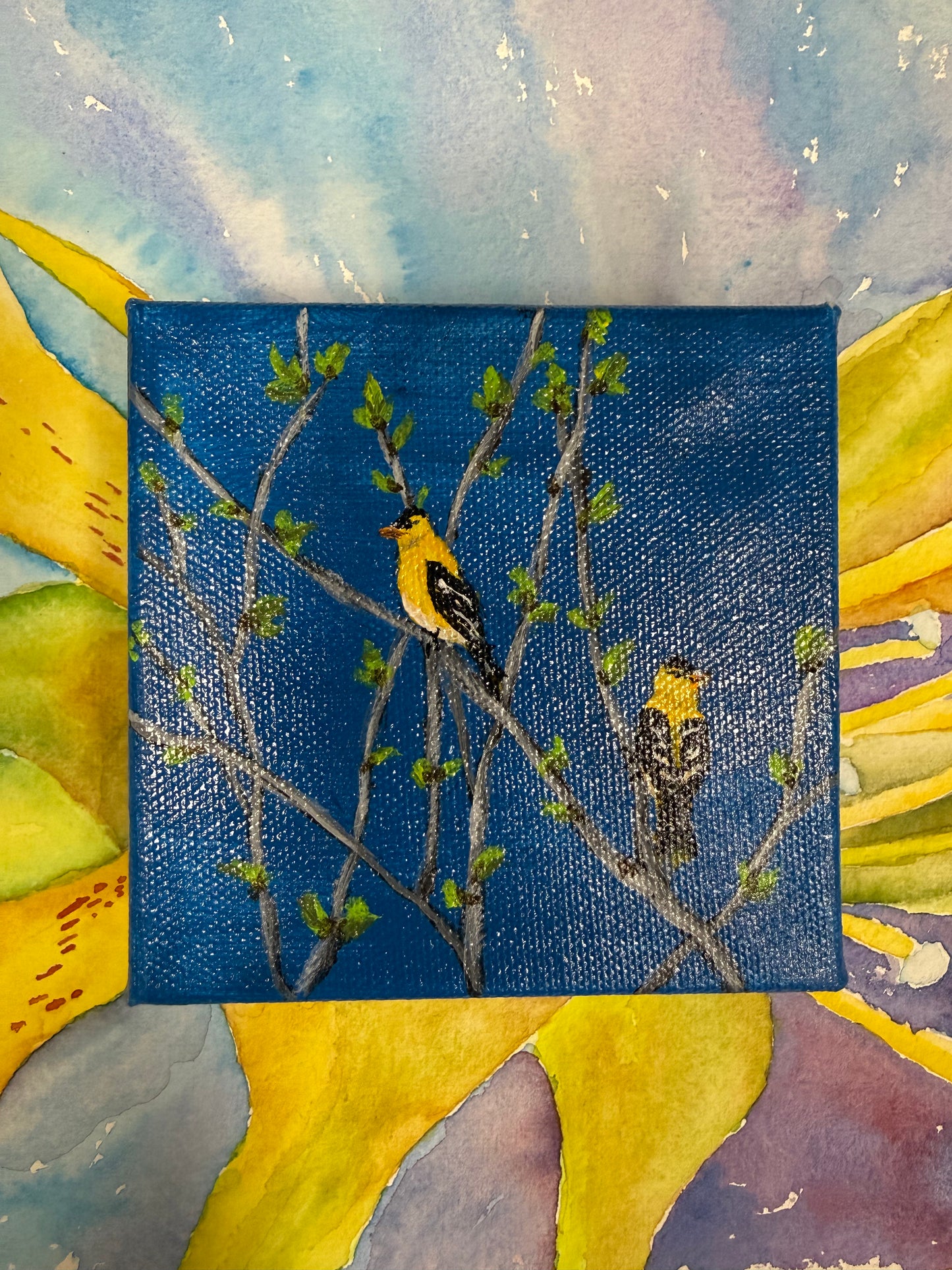 "Goldfinch Spring 3" Acrylic on Canvas Painting OMCH