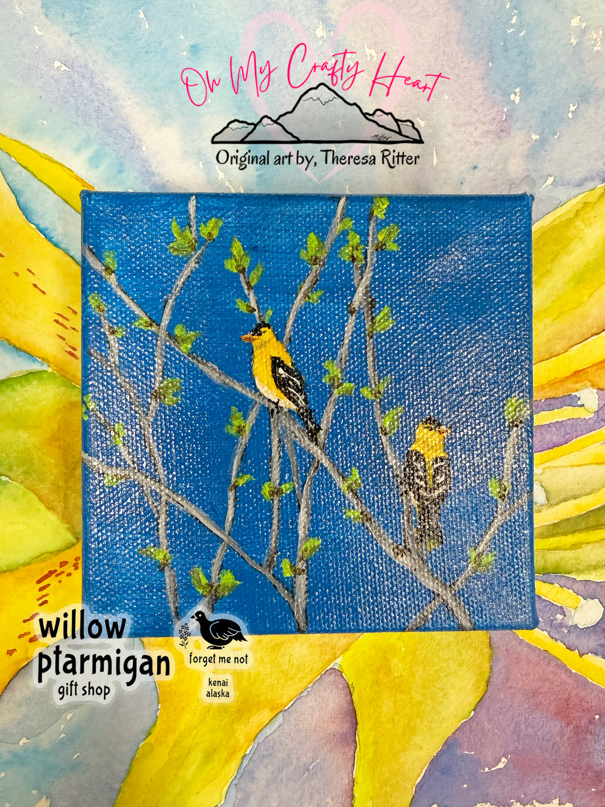 "Goldfinch Spring 3" Acrylic on Canvas Painting OMCH