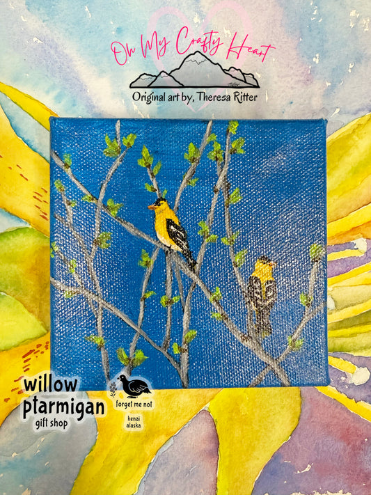 "Goldfinch Spring 3" Acrylic on Canvas Painting OMCH