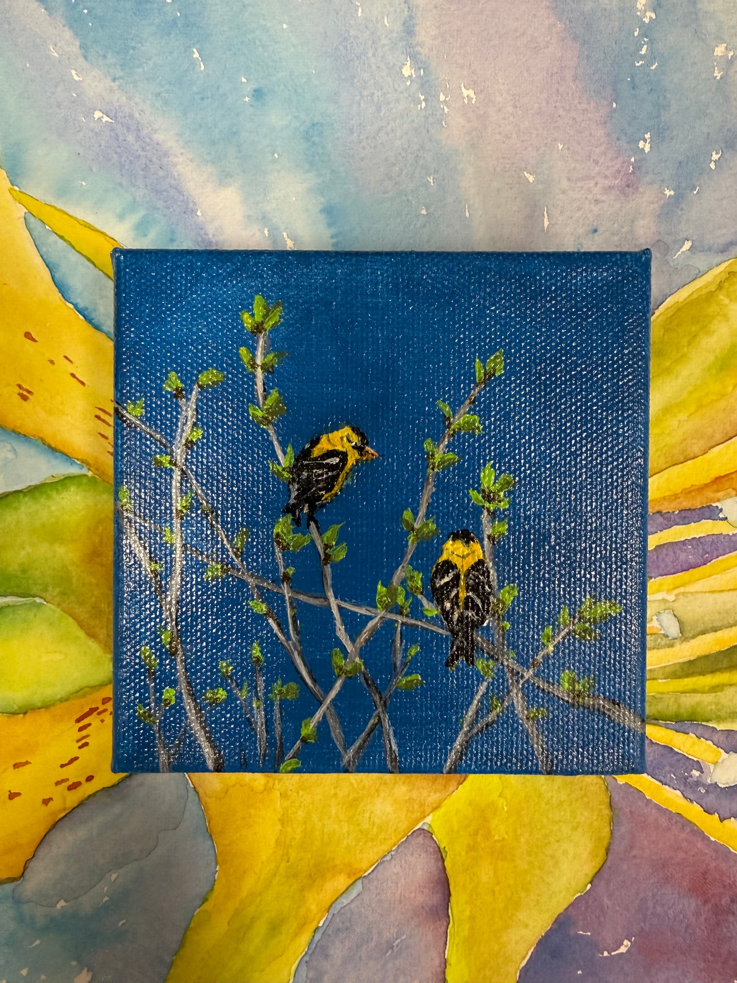 "Goldfinch Spring 2" Acrylic on Canvas Painting OMCH