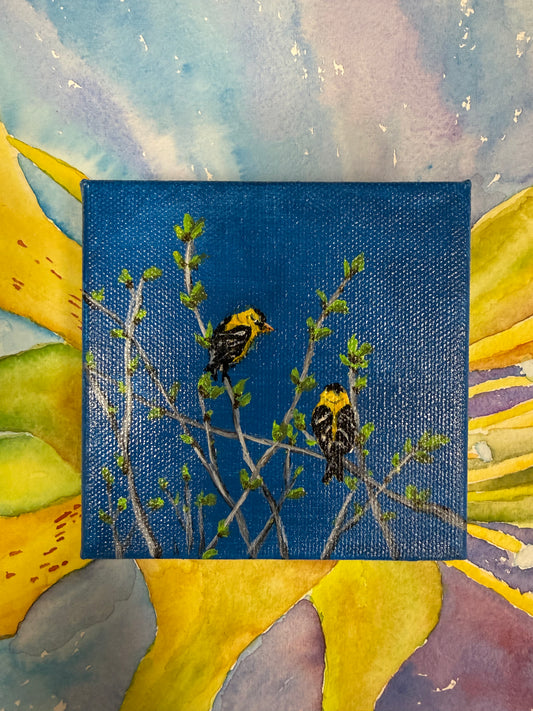 "Goldfinch Spring 2" Acrylic on Canvas Painting OMCH