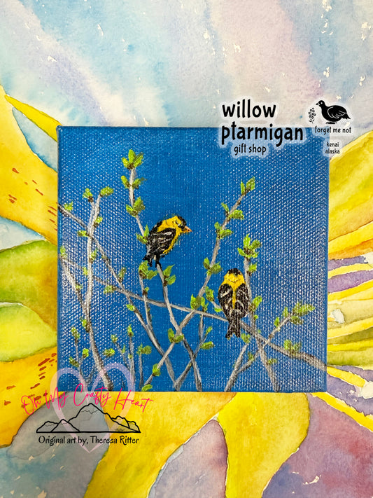 "Goldfinch Spring 2" Acrylic on Canvas Painting OMCH