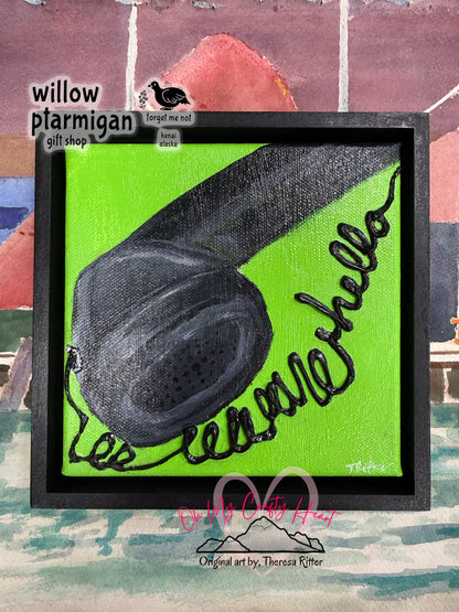 "Hello" Retro Phone w/ Cord Acrylic Painting Multimedia Art OMCH