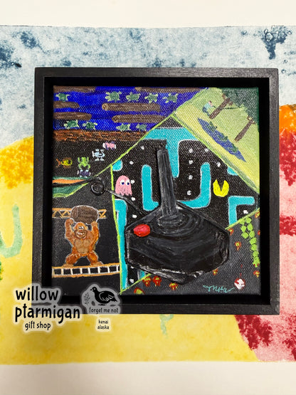 "Game Over" 80s Video Game Joystick Acrylic Painting Multimedia Art OMCH