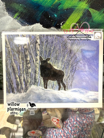 Alaska Notecard "Snowpile Forager" Moose, Blank OMCH