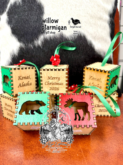 Wood Block Christmas Ornament Kenai Alaska AEE