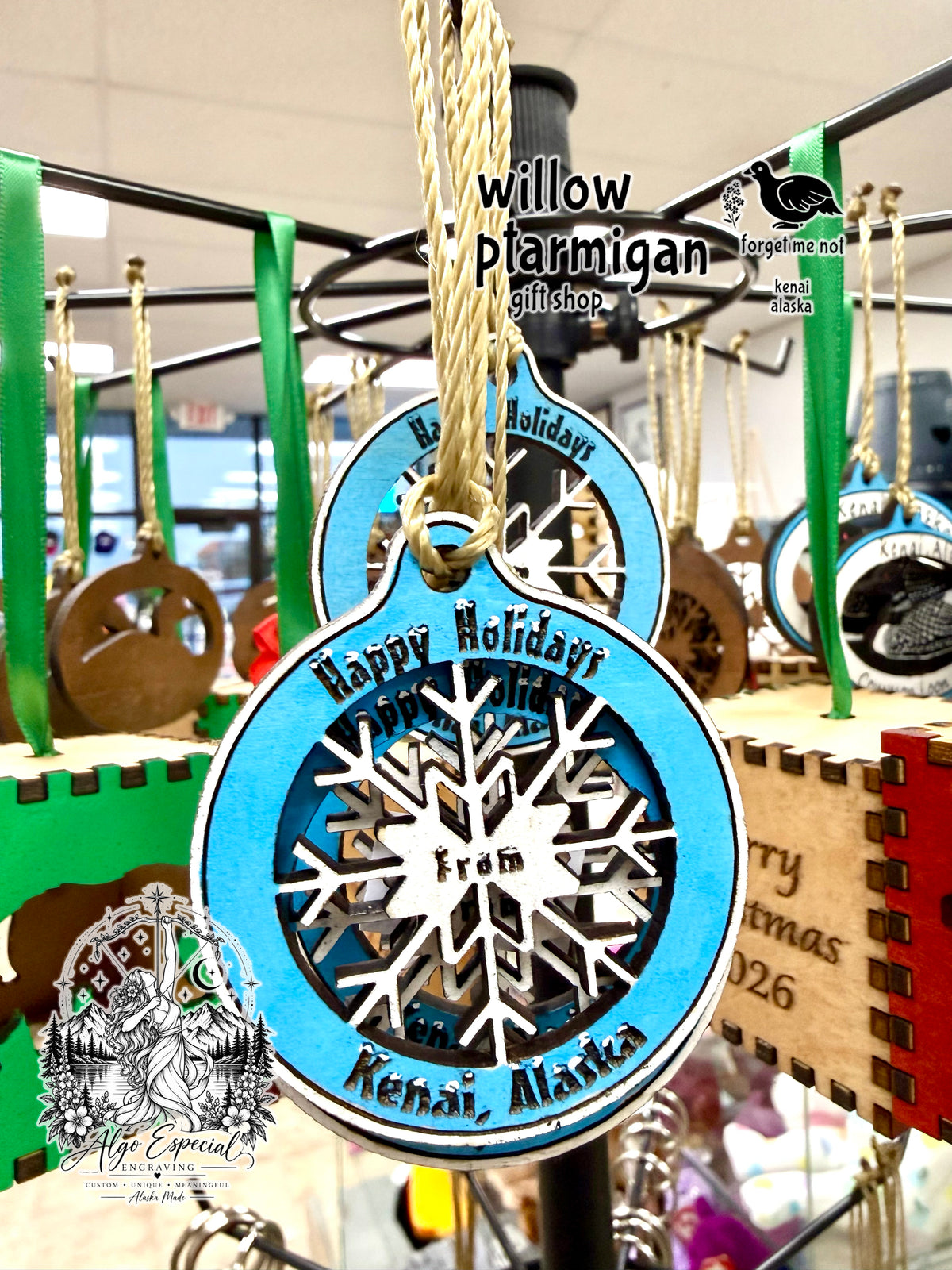 Wood Holiday Christmas Ornaments Kenai Alaska, 4 Styles AEE