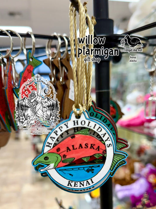 Wood Holiday Christmas Ornaments Kenai Alaska, 4 Styles AEE