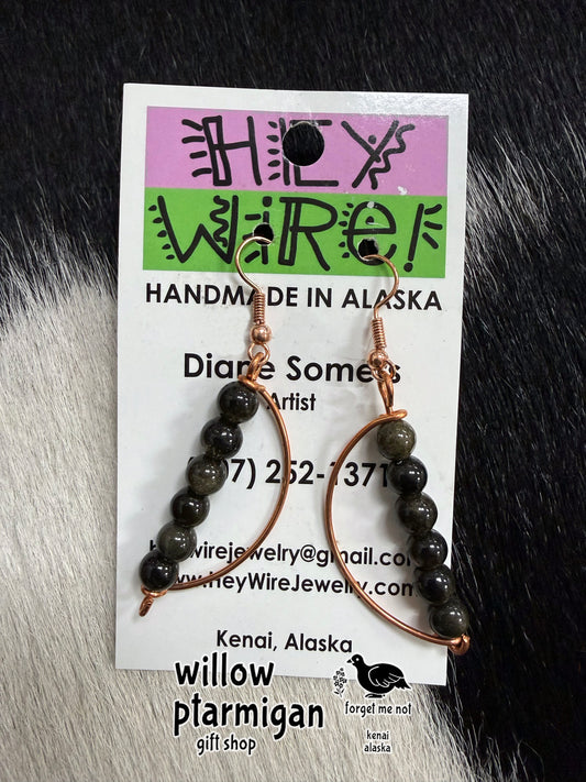 Crescent Wire Wrap Dangle Earrings, 4 Colors HW