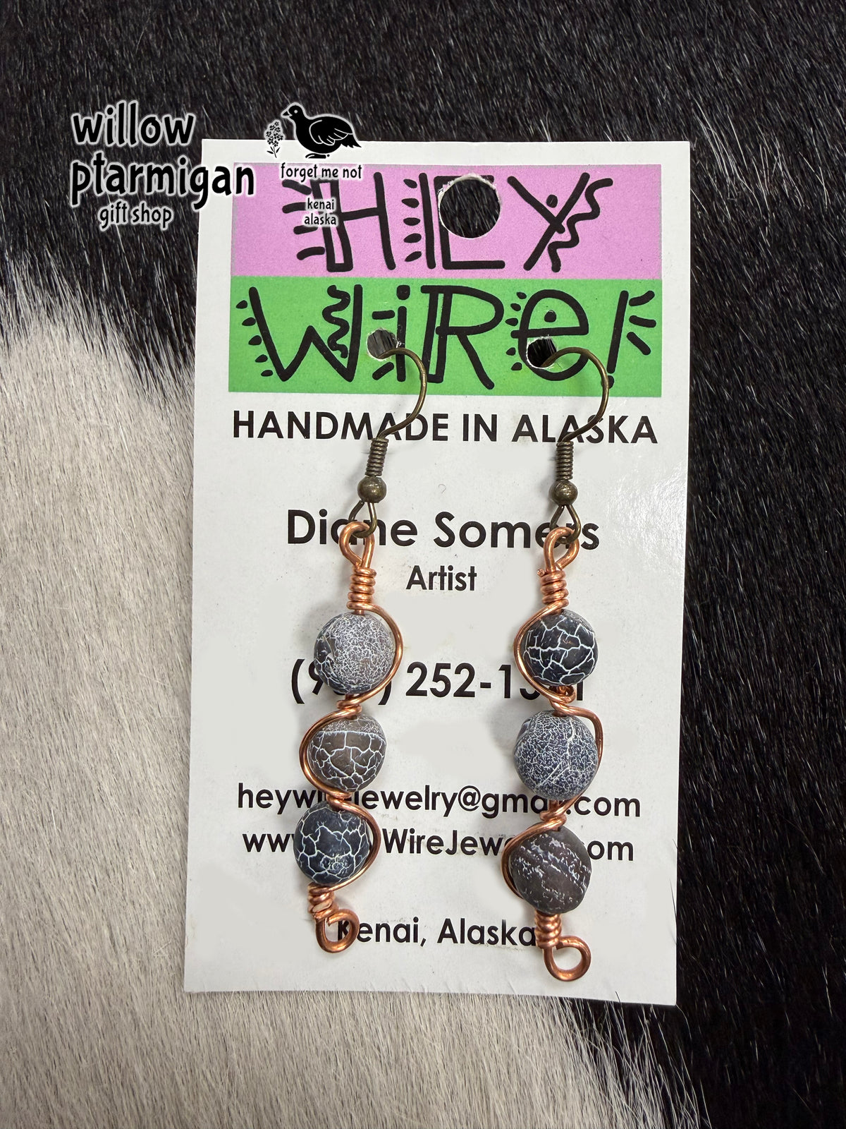 Tri Sphere Bead Wire Wrap Dangle Earrings, 2 Colors HW