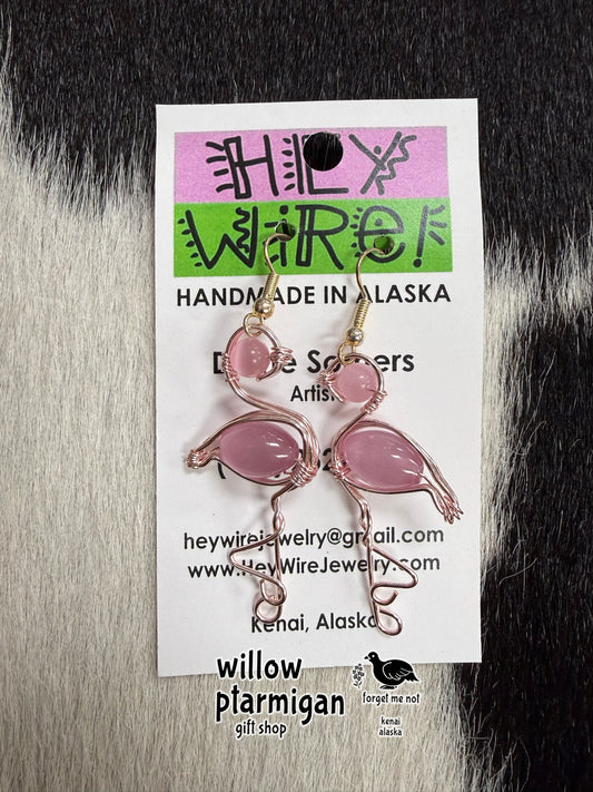 Flamingo Wire Wrap Dangle Earrings HW
