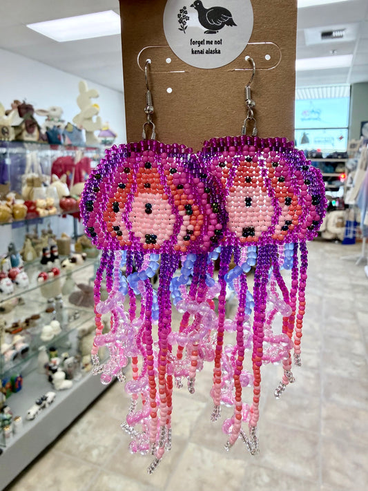 Alaska Moon Lion’s Mane Jellyfish Beaded Earrings, 5 Color Styles