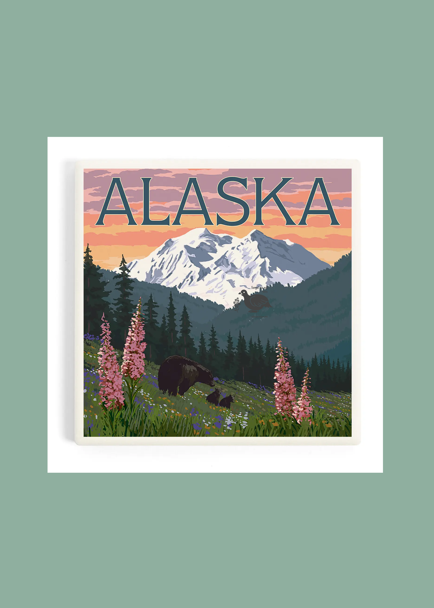 Alaska Bear & Cubs Denali View Ceramic Coaster