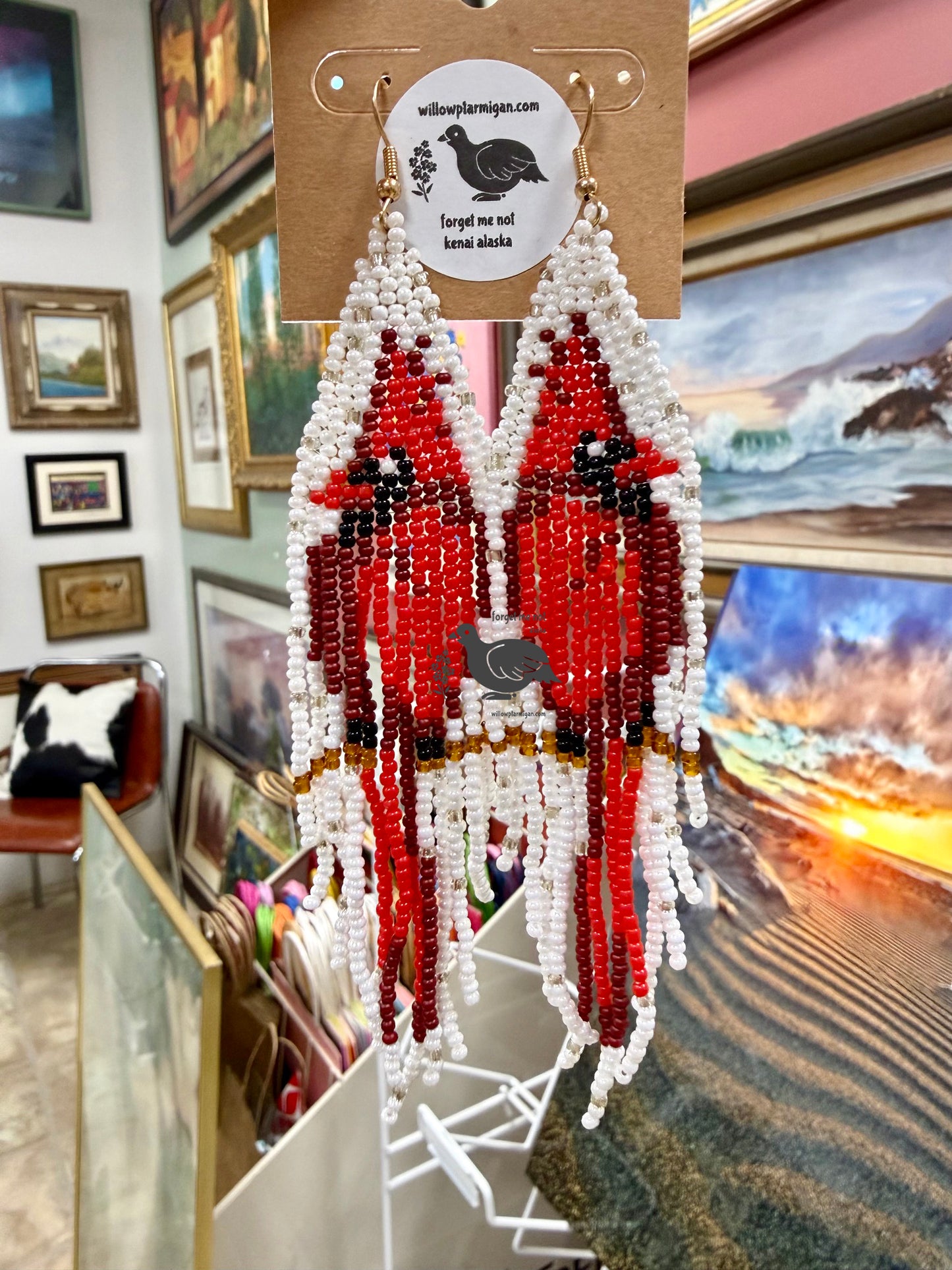 Alaska Cardinal 2 Bead Earrings