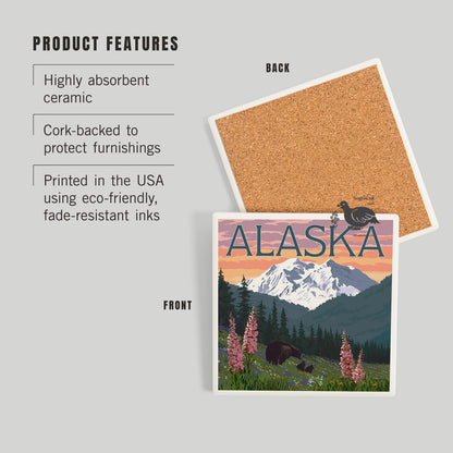Alaska Bear & Cubs Denali View Ceramic Coaster