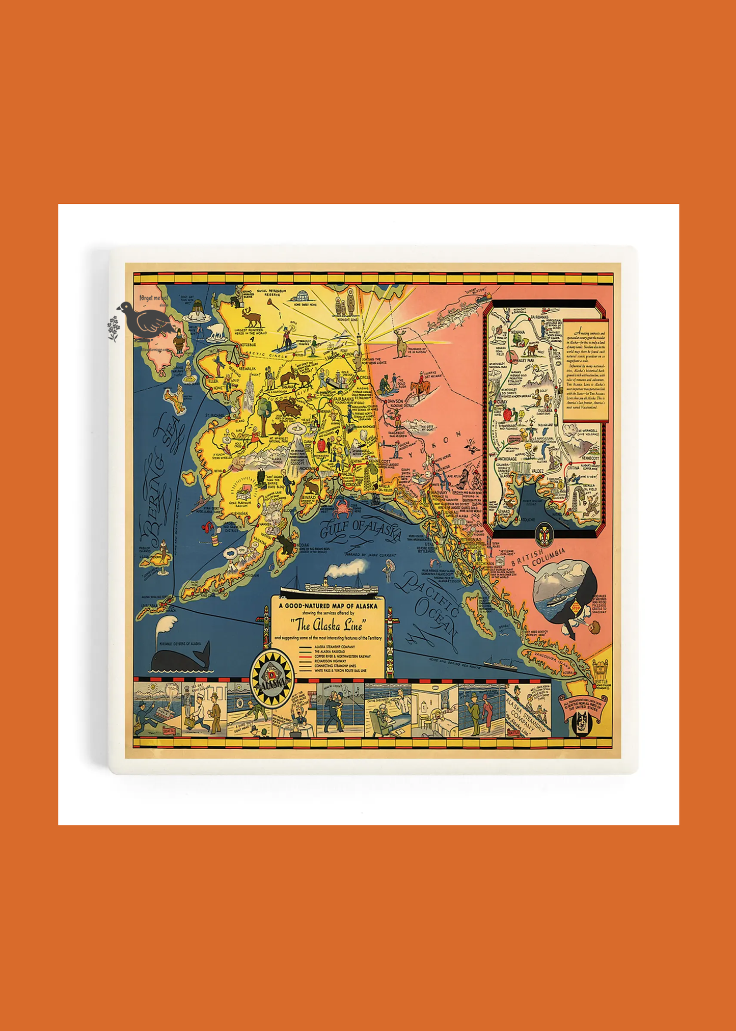 The Alaska Line Vintage Map Ceramic Coaster