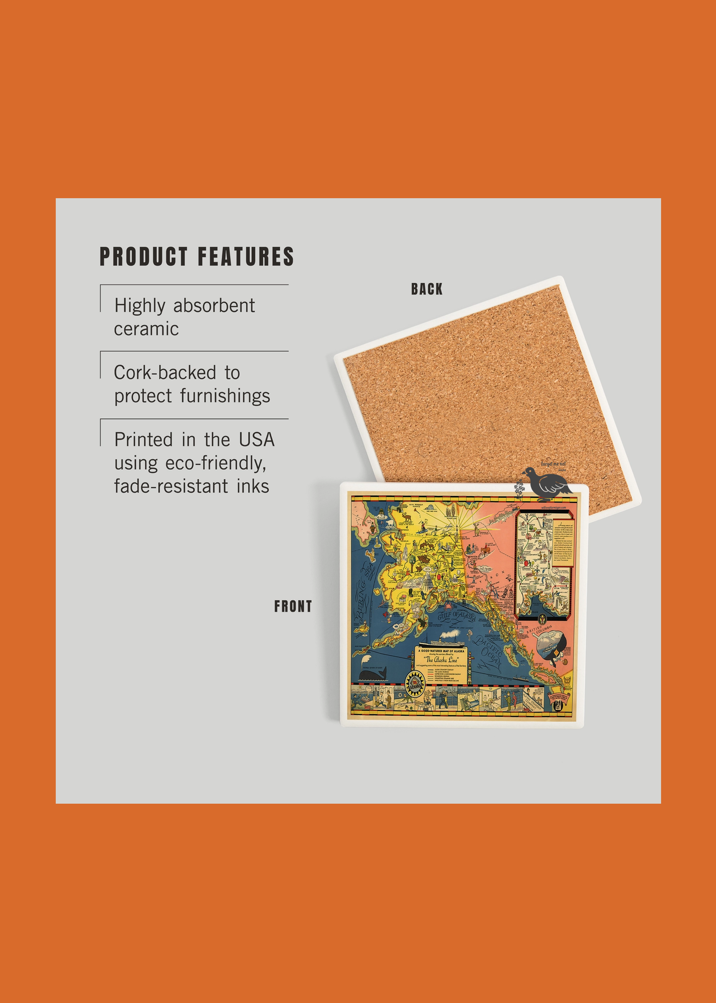 The Alaska Line Vintage Map Ceramic Coaster