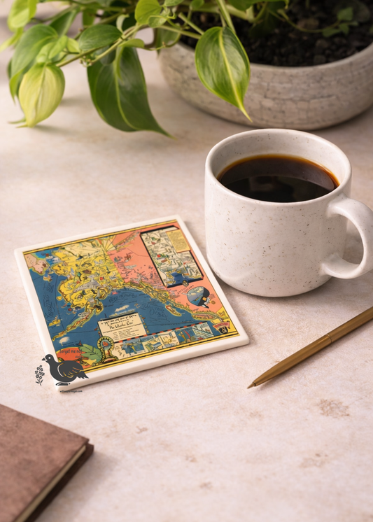 The Alaska Line Vintage Map Ceramic Coaster