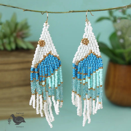 Aurelia Glacier Glow Beaded Fringe Earrings