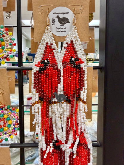 Alaska Cardinal 2 Bead Earrings