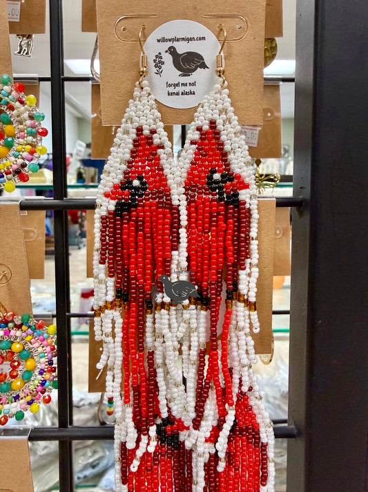 Alaska Cardinal 2 Bead Earrings