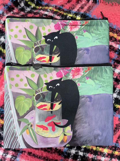 Cat & Goldfish Caper Cosmetic Bag