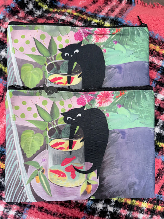 Cat & Goldfish Caper Cosmetic Bag