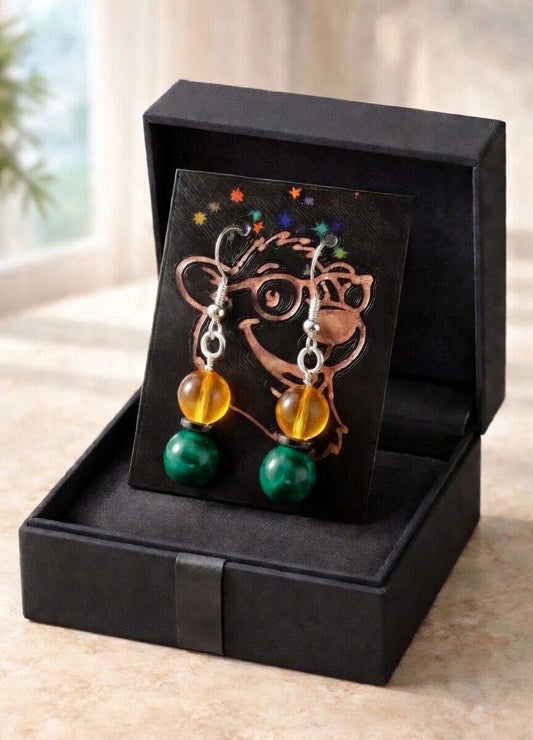 Alaska Citrine, Malachite & Hematite Earrings