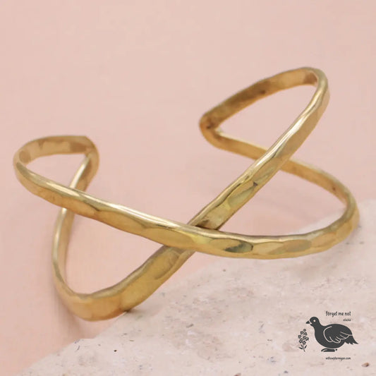 Gold Hammered X Cuff Bracelet