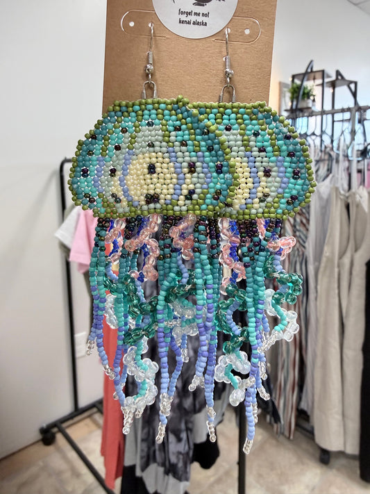 Alaska Moon Lion’s Mane Jellyfish Beaded Earrings, 5 Color Styles