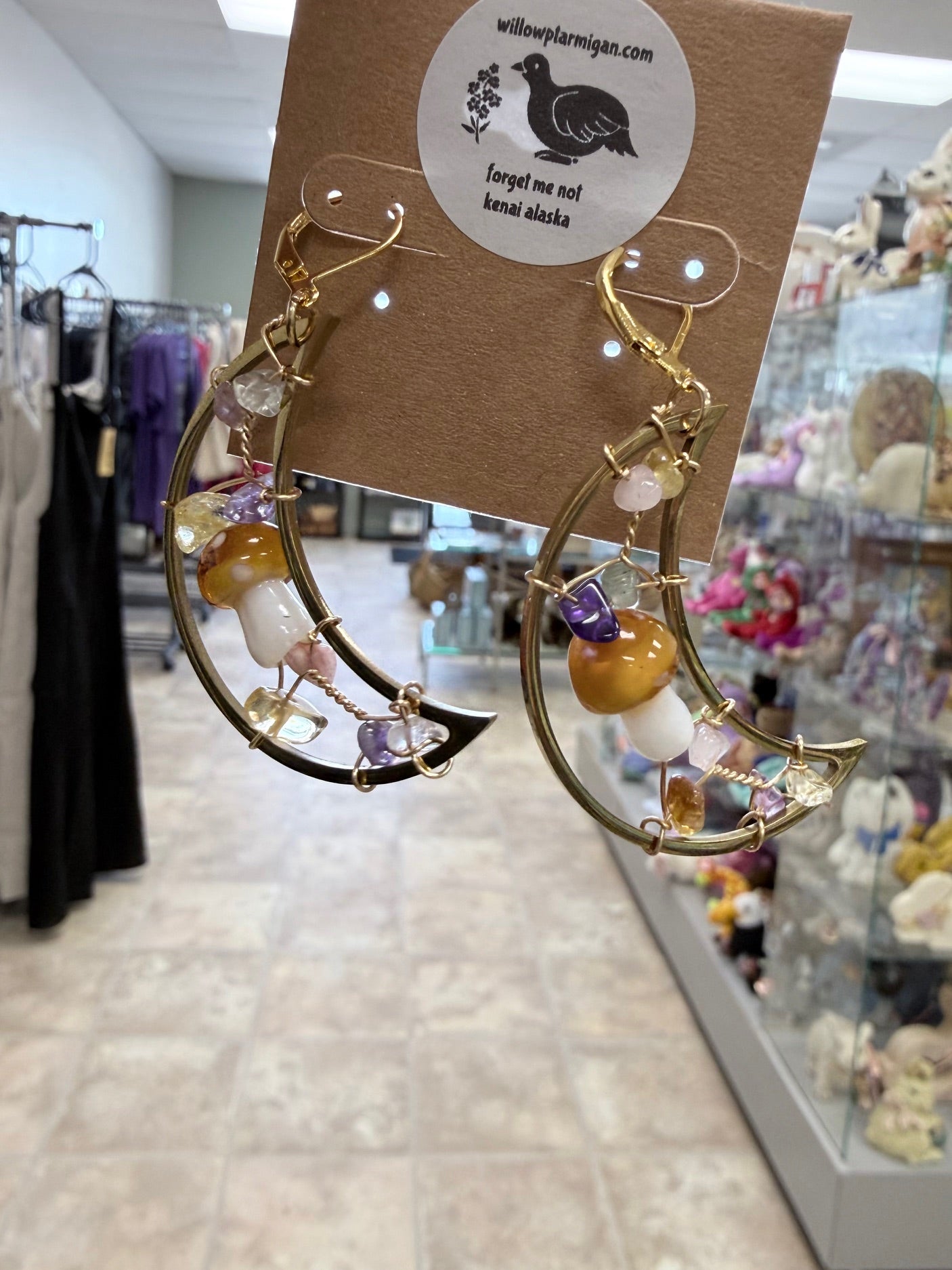 Alaska Forest Mushroom Moon Earrings