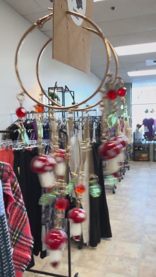 Alaska Forest Mushroom Blooms Hoop Fringe Earrings - Red