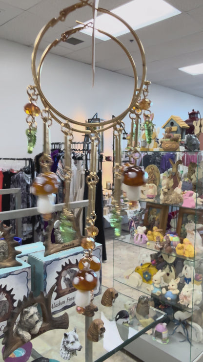 Alaska Forest Mushroom Blooms Hoop Fringe Earrings - Brown