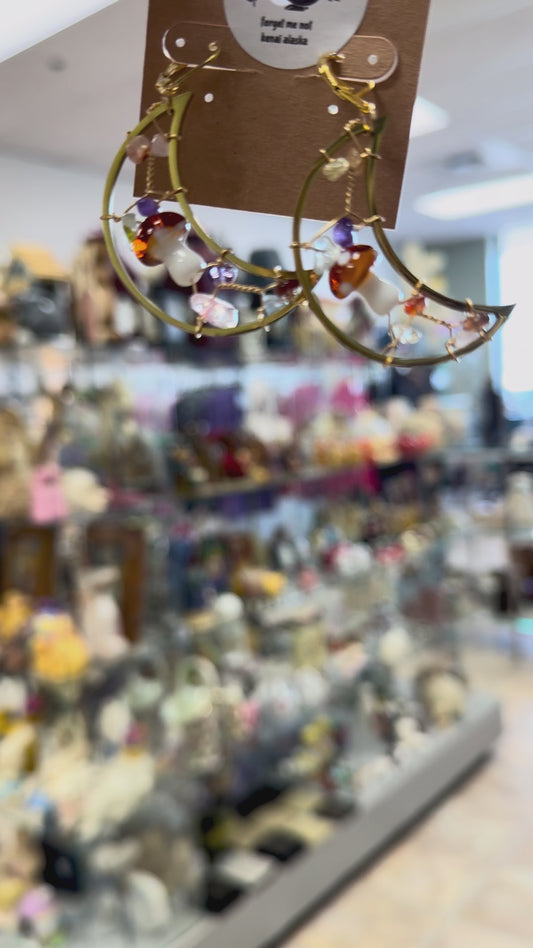 Alaska Forest Mushroom Moon Earrings