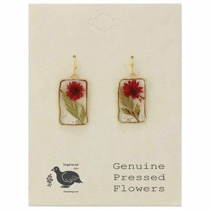 Red Arctic Wild Dried Flower Earrings, Rectangular