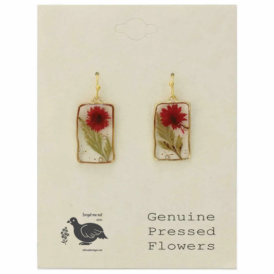 Red Arctic Wild Dried Flower Earrings, Rectangular