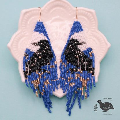 Rhiannon Mystic Raven Beaded Fringe Earrings