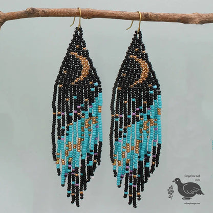 Selene Mystic Moon Goddess Beaded Fringe Earrings