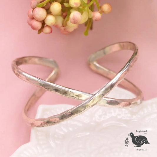 Silver Hammered X Cuff Bracelet