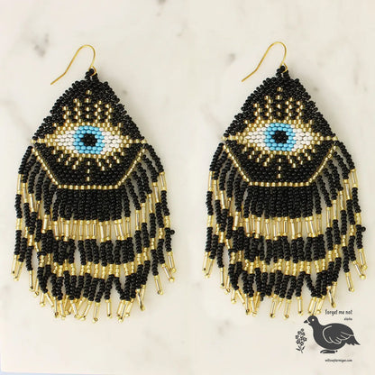 Taleen Evil Eye Protection Beaded Fringe Earrings