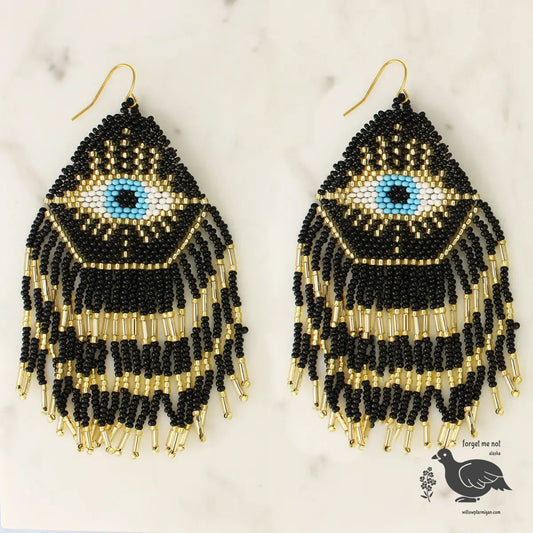 Taleen Evil Eye Protection Beaded Fringe Earrings