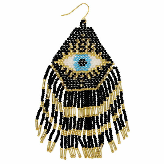 Taleen Evil Eye Protection Beaded Fringe Earrings