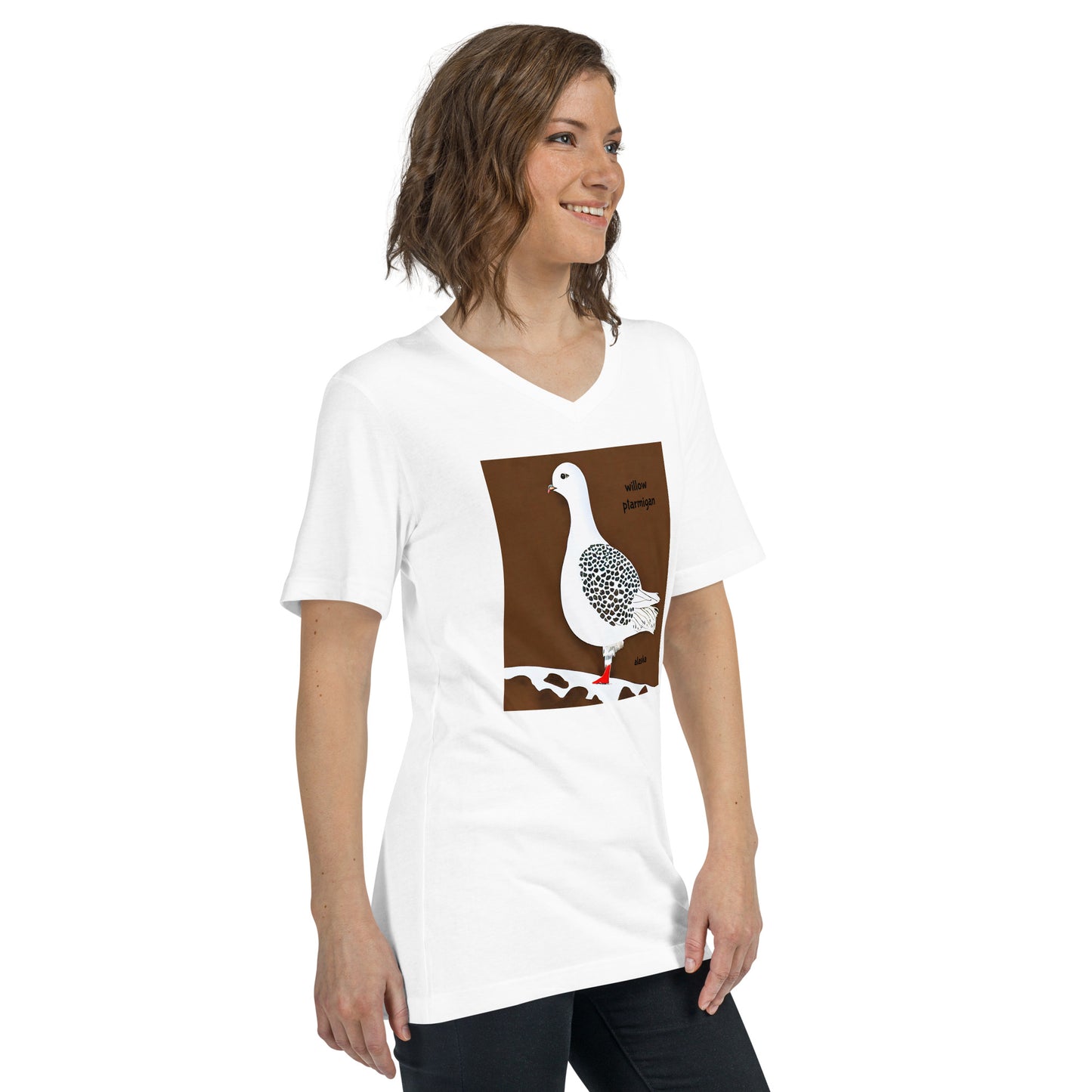 Willow Ptarmigan Alaska Unisex Short Sleeve V-Neck T-Shirt