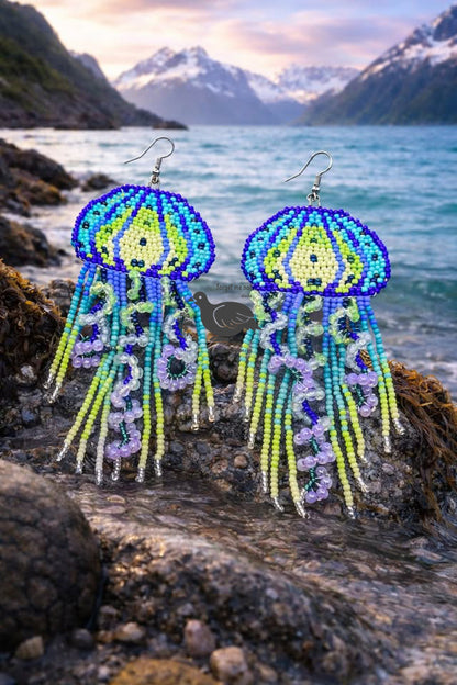 Alaska Moon Lion’s Mane Jellyfish Beaded Earrings, 5 Color Styles
