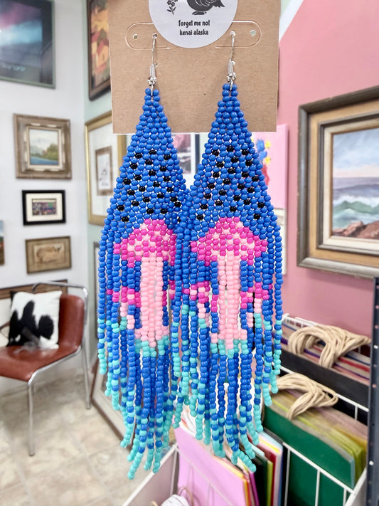 Alaska Pink Wax Cap Mushroom Bead Earrings