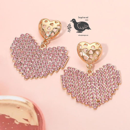 Alyssa Paved Heart Rhinestone Earrings