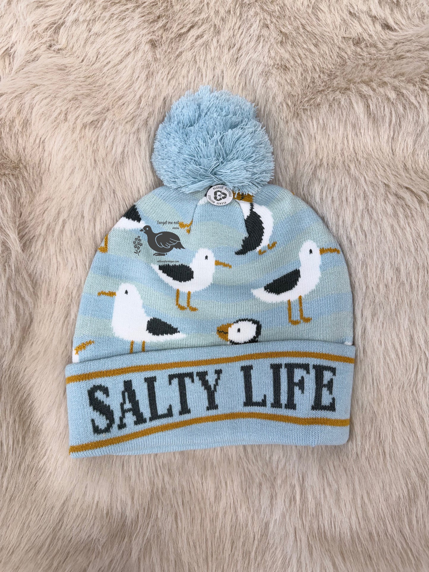 Alaska Salty Life Puffin & Seagull Pom Beanie